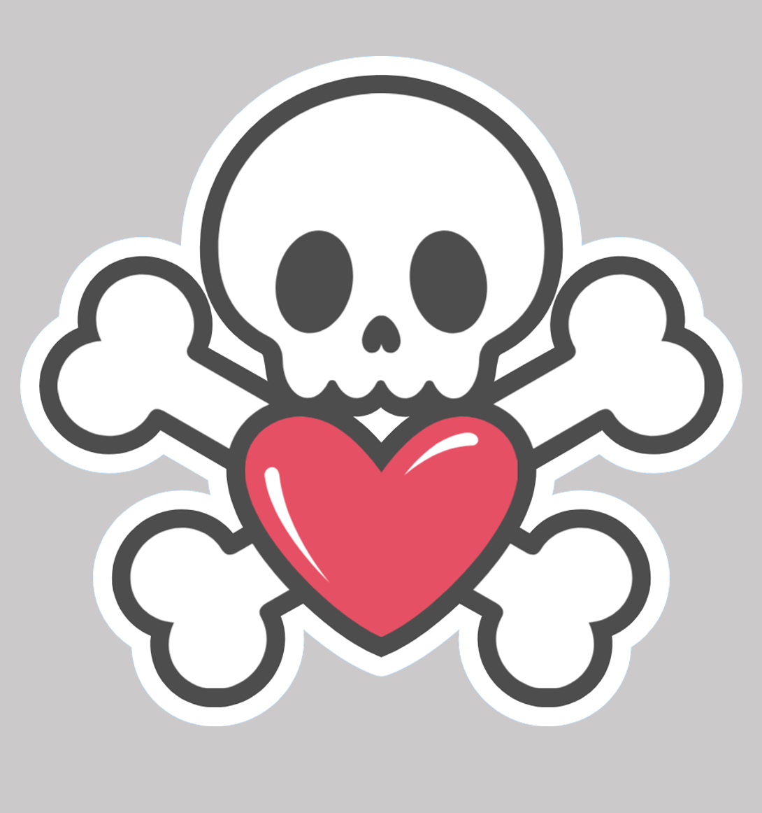 Skull Cross Bones Heart Sticker