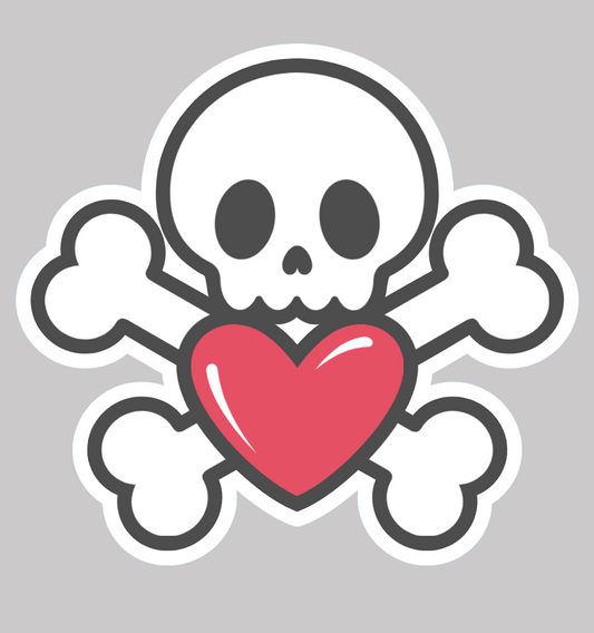 Skull Cross Bones Heart Sticker